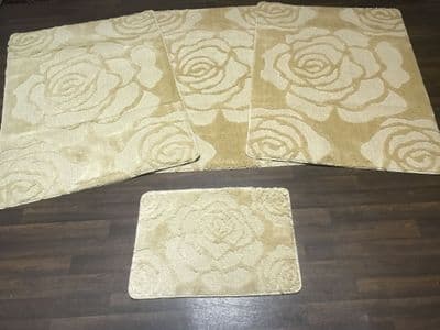 GYPSY TRAVELLERS MATS  4PCS NON SLIP NEW DESIGNS SUPER THICK XLARGE BEIGE  100X140CM X 3 + DOORMAT
