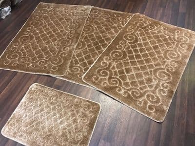 GYPSY TRAVELLERS MATS SETS 4PCS NON SLIP NEW DESIGNS SUPER THICK DARK BEIGE