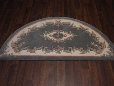HALF MOON 100% WOOL RUGS NEW SUPER THICK PILE 67CMX137CM GREEN/CREAM LOVLEY RUGS