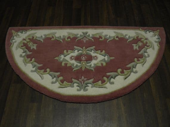HALF MOON 100% WOOL RUGS NEW SUPER THICK PILE 67CMX137CM PINK/CREAM LOVLEY RUGS