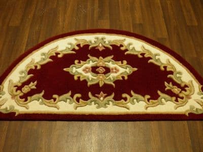 HALF MOON 100% WOOL RUGS NEW SUPER THICK PILE 67CMX137CM RED/CREAM LOVLEY RUGS