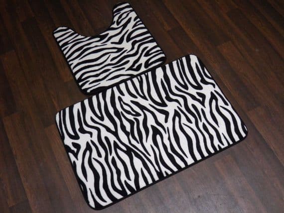 MEMORY FOAM NON SLIP BATHROOM SET OF 2 46X50CM + 50X75CM ZEBRA DESIGN TOP QUALIT
