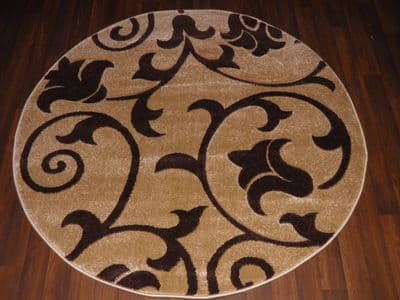 MODERN  140X140CM CIRCLE RUGS WOVEN BACK HAND CARVED BEIGE/BROWN DEMASK RANGE