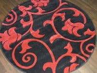 MODERN  140X140CM CIRCLE RUGS WOVEN BACK HAND CARVED BLACK/RED DEMASK RANGE