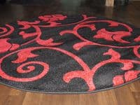 MODERN  140X140CM CIRCLE RUGS WOVEN BACK HAND CARVED BLACK/RED DEMASK RANGE