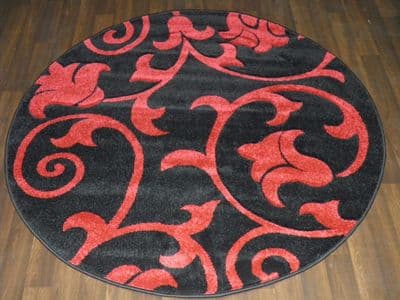 MODERN  140X140CM CIRCLE RUGS WOVEN BACK HAND CARVED BLACK/RED DEMASK RANGE