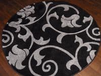MODERN  140X140CM CIRCLE RUGS WOVEN BACK HAND CARVED BLACK/SILVER DEMASK RANGE