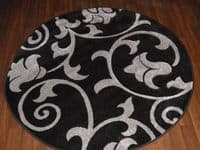 MODERN  140X140CM CIRCLE RUGS WOVEN BACK HAND CARVED BLACK/SILVER DEMASK RANGE