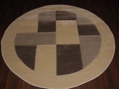 MODERN 140X140CM CIRCLE RUGS WOVEN BACK HAND CARVED BLOCKS CREAM/BEIGES