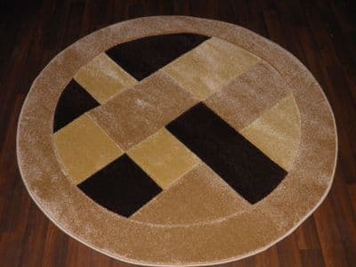 MODERN 140X140CM CIRCLE RUGS WOVEN BACK HAND CARVED BLOCKS RANGE BEIGES/BROWNS
