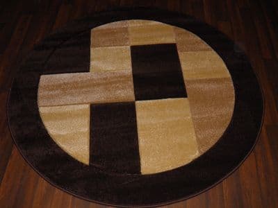 MODERN 140X140CM CIRCLE RUGS WOVEN BACK HAND CARVED BLOCKS RANGE BROWNS/BEIGE