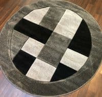 MODERN 140X140CM CIRCLE RUGS WOVEN BACK HAND CARVED BLOCKS RANGE GREY/BLACK..
