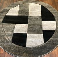 MODERN 140X140CM CIRCLE RUGS WOVEN BACK HAND CARVED BLOCKS RANGE GREY/BLACK..