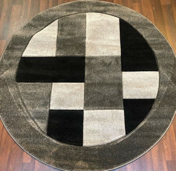 MODERN 140X140CM CIRCLE RUGS WOVEN BACK HAND CARVED BLOCKS RANGE GREY/BLACK..