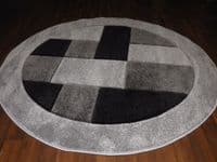 MODERN 140X140CM CIRCLE RUGS WOVEN BACK HAND CARVED BLOCKS RANGE SILVER/BLACK