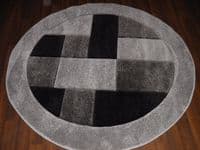 MODERN 140X140CM CIRCLE RUGS WOVEN BACK HAND CARVED BLOCKS RANGE SILVER/BLACK