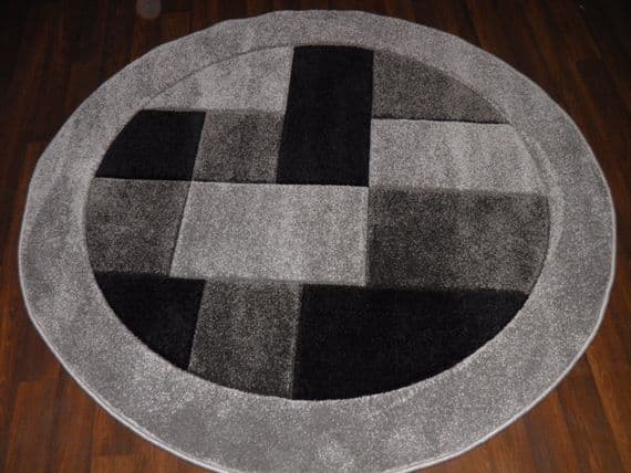 MODERN 140X140CM CIRCLE RUGS WOVEN BACK HAND CARVED BLOCKS RANGE SILVER/BLACK