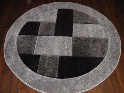 MODERN 140X140CM CIRCLE RUGS WOVEN BACK HAND CARVED BLOCKS RANGE SILVER/BLACK