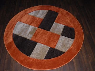 MODERN 140X140CM CIRCLE RUGS WOVEN BACK HAND CARVED BLOCKS RANGE TERRA/BROWNS