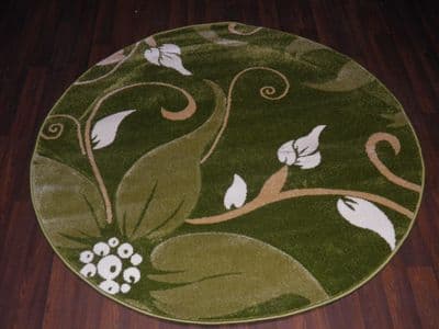 MODERN 140X140CM CIRCLE RUGS WOVEN BACK HAND CARVED LILY DESIGN GREENS/BEIGE