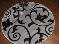 MODERN  140X140CM CIRCLE RUGS WOVEN BACK HAND CARVED SILVER/BLACK DEMASK RANGE
