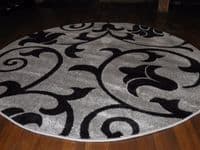 MODERN  140X140CM CIRCLE RUGS WOVEN BACK HAND CARVED SILVER/BLACK DEMASK RANGE