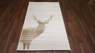 Modern Approx 4x2 60cm x 110cm Novelty range new checked stag /cream/beige rugs