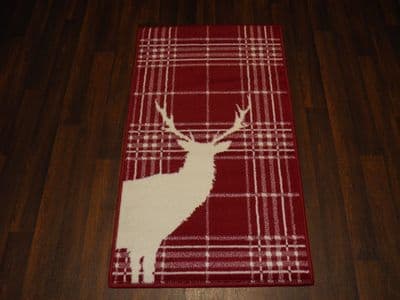 Modern Approx 4x2 60cm x 110cm Novelty range new checked stag Red/cream rug
