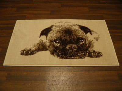 Modern Approx 4x2ft 60cm x 110cm Novelty Pug New Rugs Woven Backed Nice ,Creams