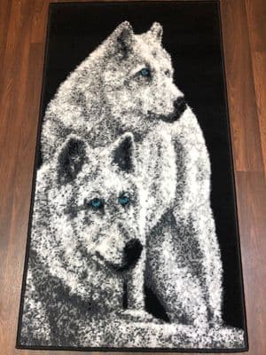 Modern Approx 4x2ft 60cmx110cm Woven Top Quality wolves Rugs/Mats Black/Silver