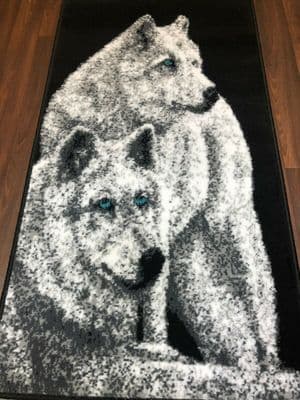 Modern Approx 5x2ft6 80cmx150cm Woven Top Quality wolves Silver/Black Rugs/Mats