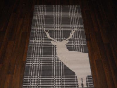 Modern Approx 5x2ft6 80x150cm Woven Top Quality Stag check Grey/Cream Rugs/Mats