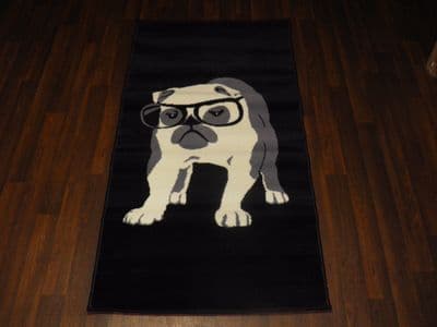 Modern Approx 5x3ft 80cmx150cm Woven Top Quality Bulldogs Rugs/Mats Black/Grey