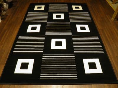 Modern Approx 6x4 120x170cm Woven Backed Black/ White Sale Quality Squares
