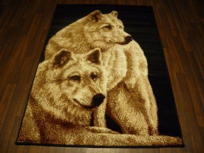 Modern Approx 6x4 120x170cm Woven Backed Wolves Rug Sale Top Quality Beige/Black