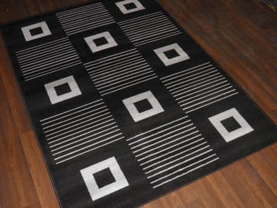 Modern Approx 6x4ft 120x170cm Woven Backed Black-Grey Quality Rugs Square Design
