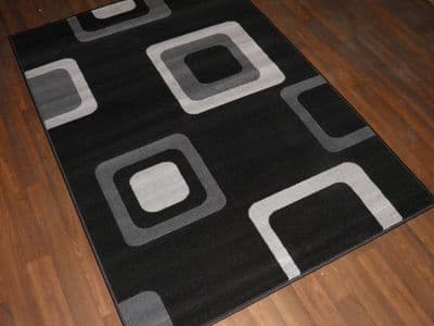 Modern Approx 6x4ft 120x170cm Woven Backed Black/Grey Sale Quality Squares Rugs