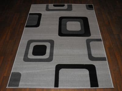 Modern Approx 6x4ft 120x170cm Woven Backed Grey/black Sale Quality Squares Rugs