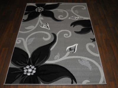 Modern Approx 6x4ft 120x170cm Woven Backed Silver/Black Sale Quality Lily Rugs