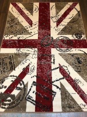 Modern Approx 6x4FT 120x170cm Woven Backed Union Jack Stamped Design rugs Beige