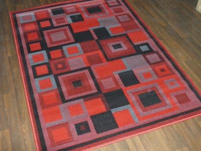 Modern Approx 6x4ft 120x170cm Woven Rugs Sale Top Quality Red/Black/Grey Squares