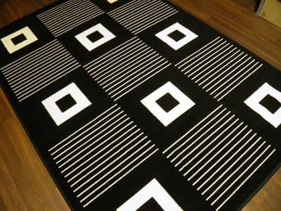 Modern Approx 8x5 160x230cm Woven Backed Black/ White Top Quality Squares Rugs