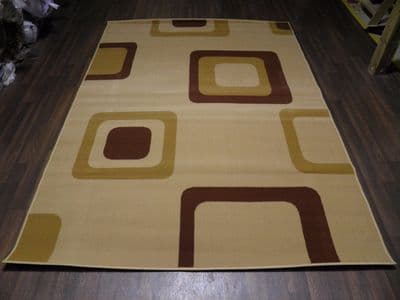 Modern Approx 8x5ft 160cmx230cm Woven Backed Squares Quality Rugs Beiges/Browns