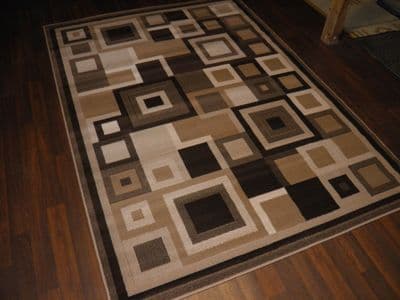 Modern Approx 8x5ft 160cmx230cm Woven Backed Squares Quality Rugs Brown/Beiges