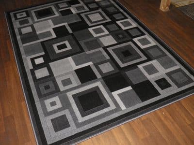 Modern Approx 8x5ft 160cmx230cm Woven Backed Squares Quality Rugs Dark/Greys