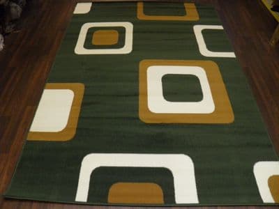 Modern Approx 8x5ft 160cmx230cm Woven Backed Squares Quality Rugs Green/Beiges