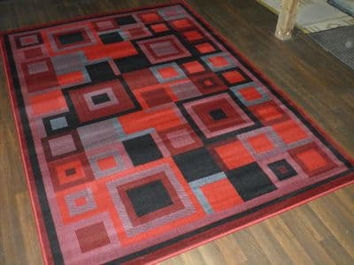 Modern Approx 8x5ft 160cmx230cm Woven Backed Squares Quality Rugs Red/Black/Grey