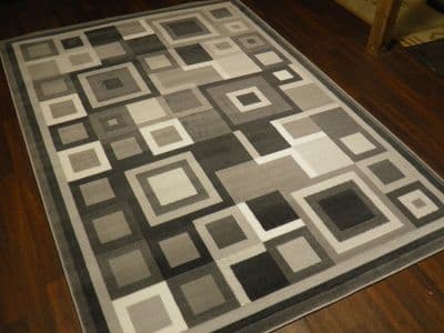 Modern Approx 8x5ft 160cmx230cm Woven Backed Squares Quality Rugs Silver/Grey