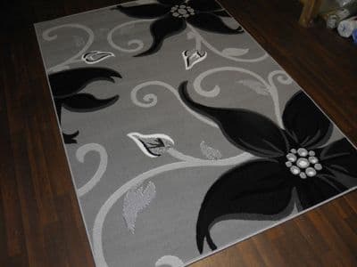 Modern Approx 8x5ft 160x230cm Great Bargains Silver-Black Top Quality Lily Rugs