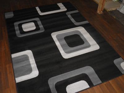 Modern Approx 8x5ft 160x230cm Woven Backed Black/Silver Top Quality Square Rug